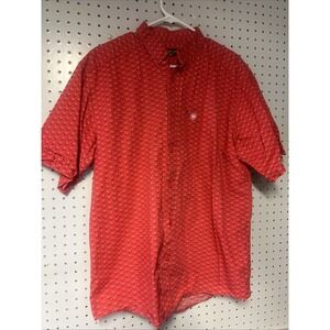 Ariat Men's Short Sleeve Red Longhorn All Over Print Button Up Shirt Size large